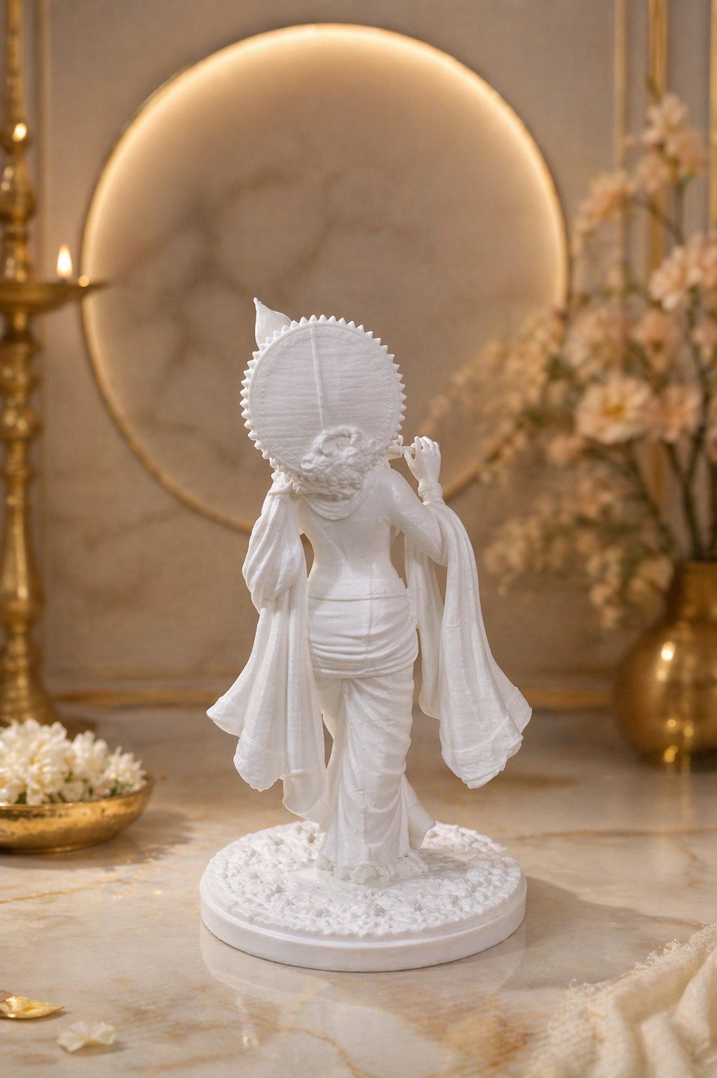 Lord Krishna Pure White Idol – Elegant Spiritual Décor Statue (12 cm) view 3